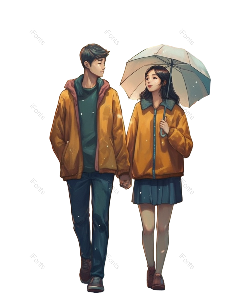 卡通图片,牵手元素,520PNG,女人免抠素材